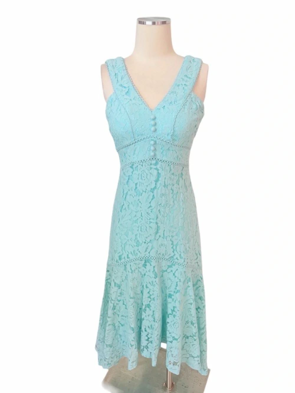 TAYLOR Sleeveless Lace High-Low Dress in Light Blue Sz 2